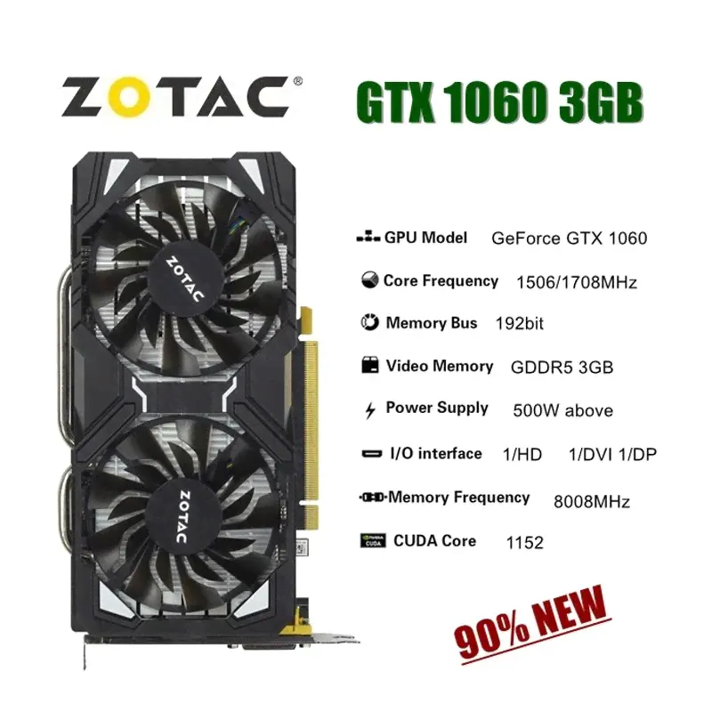 Видеокарта GeForce GTX 1060 GTX 1060 3GB 3 ГБ (ZOTAC GTX 1060 3GB), LHR